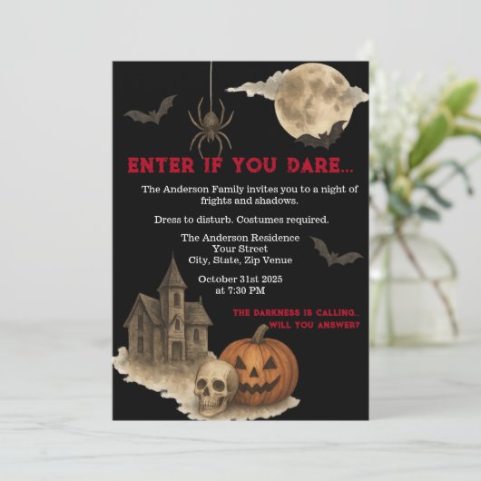 Geben Sie an, wenn Sie es wagen - Spooky Spuk Hous Einladung (Stehend Vorderseite)