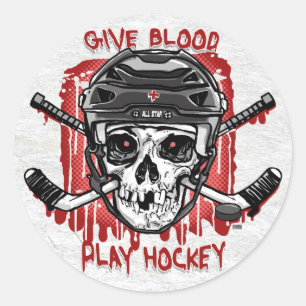 Geben Sie Blood Play Hockey Black Runder Aufkleber