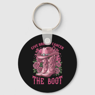 Geben Sie Brustkrebs dem Boot Cowgirl Ribbon Cance Schlüsselanhänger