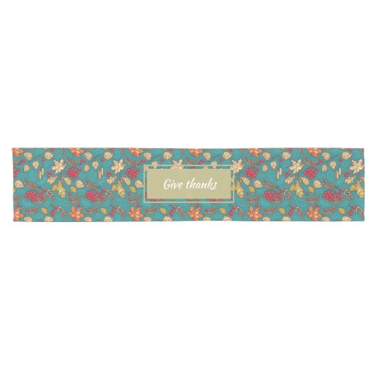 Geben Sie Dankeschön Blätter Muster auf blauem Ern Kurzer Tischläufer (Horizontal)