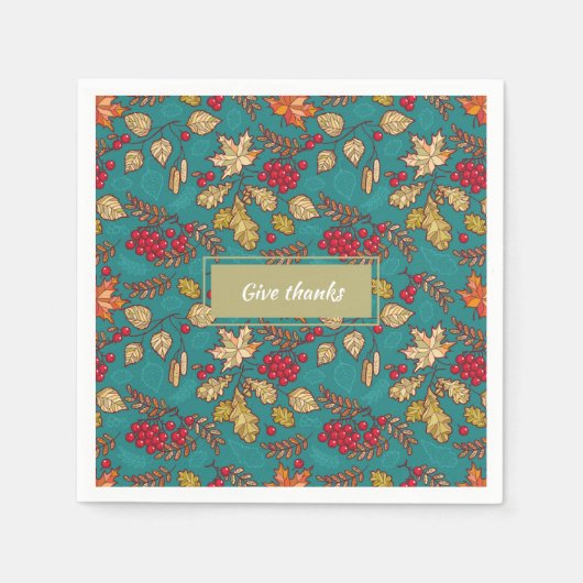 Geben Sie Dankeschön Blätter Muster auf blauem Ern Serviette (Vorderseite)