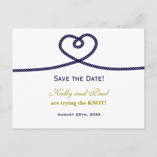 GEBEN SIE DIE KNOT-Herz-Rope-Hochzeitdatum Postkar Ankündigungspostkarte (Vorderseite)