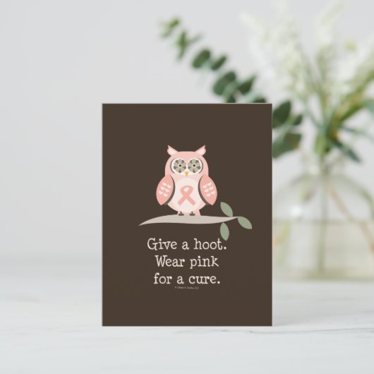 Geben Sie eine Hoot Pink Ribbon-Schüssel Postkarte (Stehend Vorderseite)