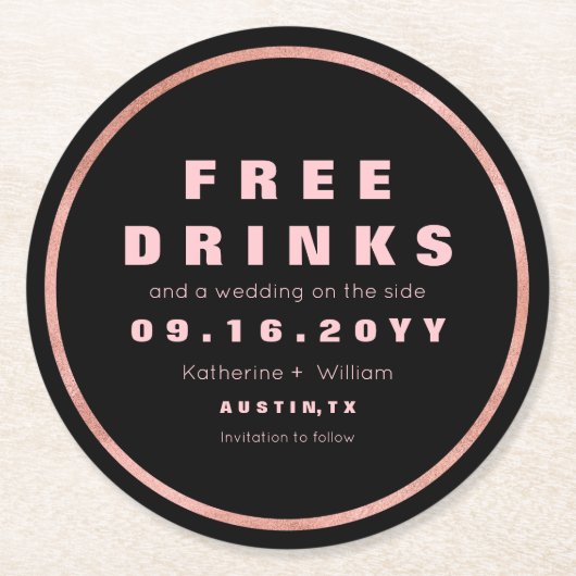 Geben Sie Getränk-lustiges Save the Date Runder Pappuntersetzer (Vorderseite)