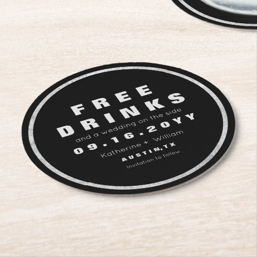 Geben Sie Getränk-lustiges Save the Date Silber Runder Pappuntersetzer (Angewinkelt)