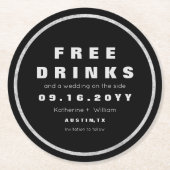 Geben Sie Getränk-lustiges Save the Date Silber Runder Pappuntersetzer (Vorderseite)