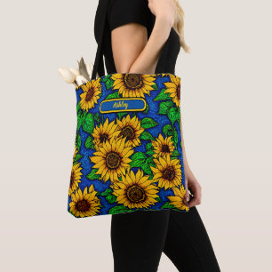 Geben Sie goldene Sonnenblumen und Blätter auf Dun Tasche