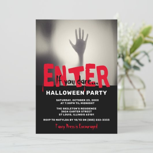 Geben Sie Halloween-Party ein, wenn Sie es wagen Einladung (Stehend Vorderseite)