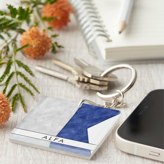 Geben Sie Ihr Name Signal Flag A Alfa / Alpha Naut Schlüsselanhänger (Vorderseite rechts)