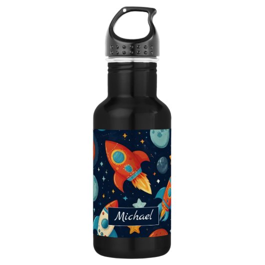 Geben Sie Ihren Namen Coolen Raketenschiff Platz u Edelstahlflasche (Vorderseite)
