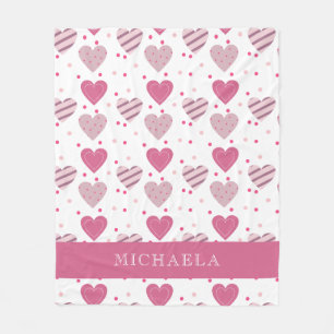 Geben Sie Ihren Namen Niedlich Pink Hearts Muster  Fleecedecke