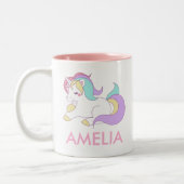 Geben Sie Ihren Namen Niedlich Unicorn Personalisi Zweifarbige Tasse (Links)