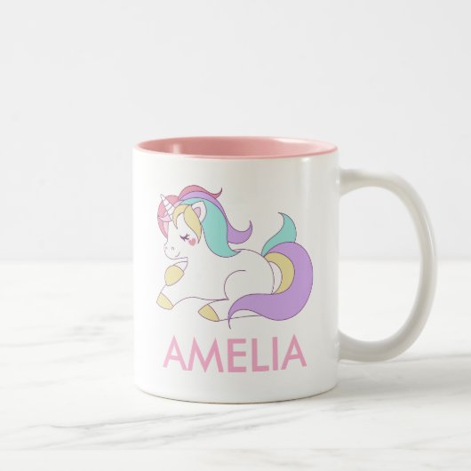 Geben Sie Ihren Namen Niedlich Unicorn Personalisi Zweifarbige Tasse (Rechts)