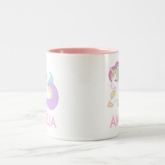 Geben Sie Ihren Namen Niedlich Unicorn Personalisi Zweifarbige Tasse (Mittel)
