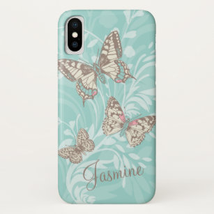 Geben Sie Ihren Namen Schmetterlinge florale Aqua  Case-Mate iPhone Hülle