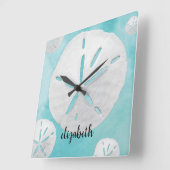 Geben Sie Ihren Namen Tropischer Sand Dollar Türki Quadratische Wanduhr (Winkel)