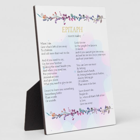 Geben Sie mir Epitaph Poem Tabletop Plaque Fotoplatte (Seite)