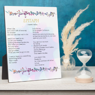 Geben Sie mir Epitaph Poem Tabletop Plaque Fotoplatte
