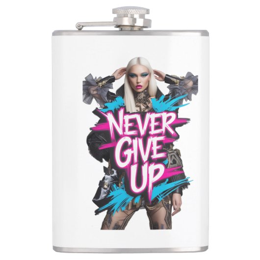 Geben Sie nie das Graffiti-Zitat auf Flachmann (Vorderseite)