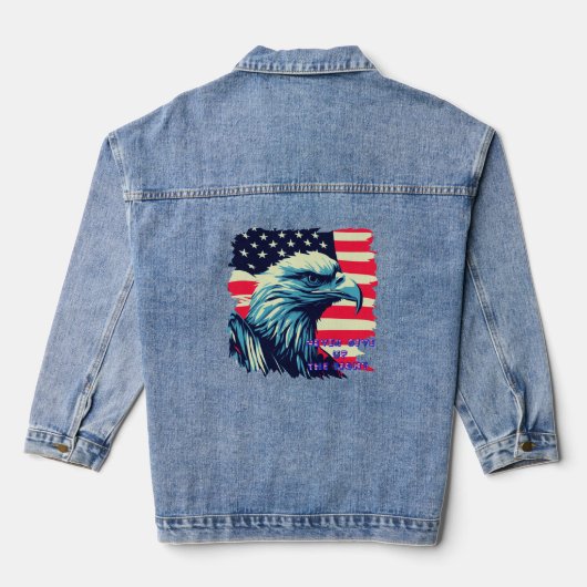 Geben Sie niemals den Kampf Eagle American Flag ar Jeansjacke (Rückseite)