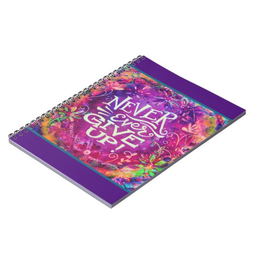 Geben Sie niemals Lila Inspiriertheit auf Notizblock (Linke Seite)