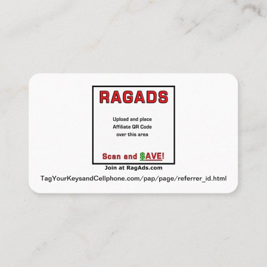 Geben Sie RAGADS Visitenkarten und bezahlen Sie! Visitenkarte (Rückseite)