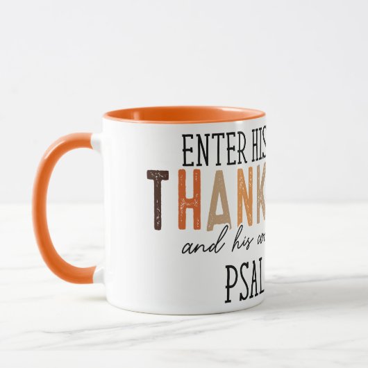 "Geben Sie seine Tore mit Erntedank & Lob ein" Tasse (Links)