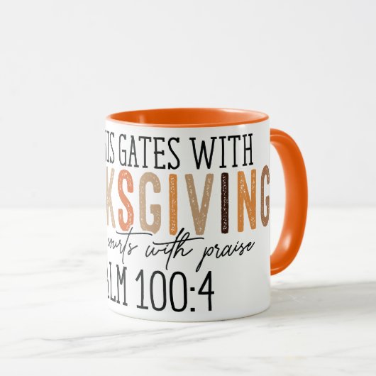 "Geben Sie seine Tore mit Erntedank & Lob ein" Tasse (VorderseiteRechts)