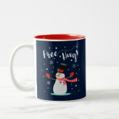 Geben Sie Umarmungen frei. Schneemann, Zweifarbige Tasse (Links)