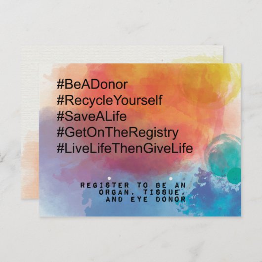 Geber Bewusstsein, Transplantation, Organspende Postkarte (Vorne/Hinten)