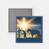 Gebet Cowboy mit Pferd am Kreuz Magnet (Vorderseite/Rückseite)