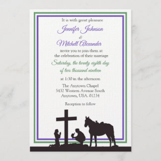 Gebet Cowboy und Braut Lila Grüne Hochzeit Einladung