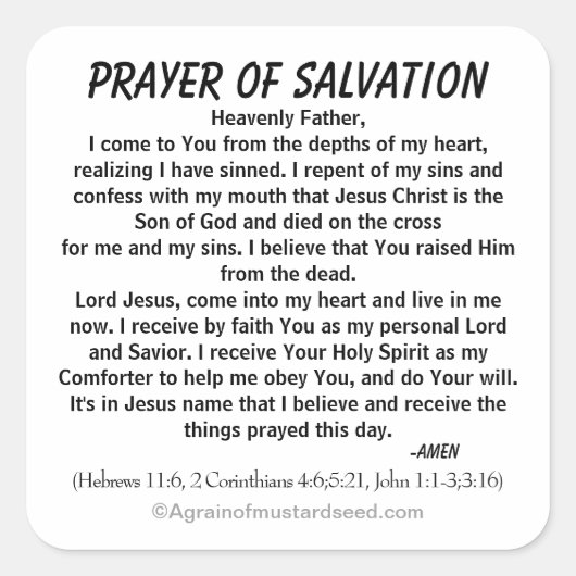 GEBET DER RETTUNG QUADRATISCHER AUFKLEBER (Vorderseite)