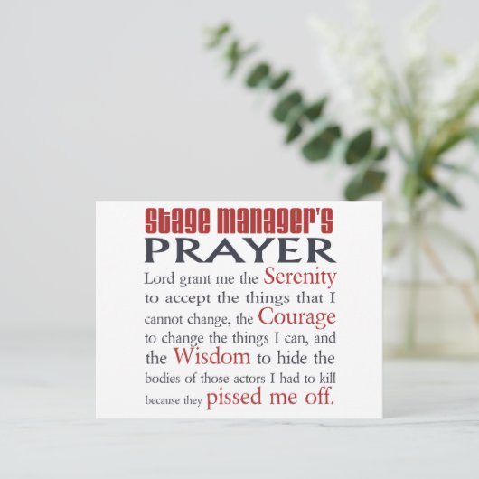 Gebet des Bühne-Managers Postkarte (Stehend Vorderseite)