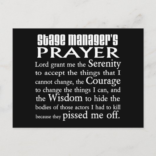 Gebet des Bühne-Managers Postkarte (Vorderseite)