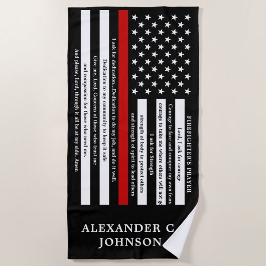 Gebet des Feuerwehrmanns Personalisiert dünne rote Strandtuch (Vorderseite)