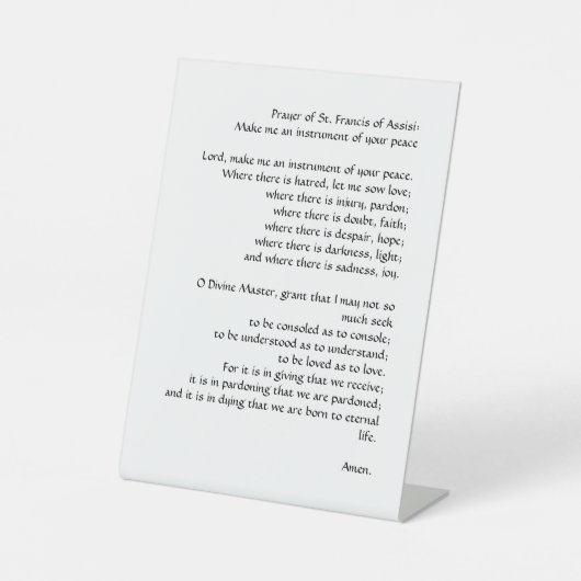 Gebet des Friedens durch den Heiligen Franz von As Sockelschild (Vorderseite)