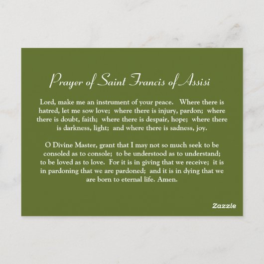 Gebet des Heiligen Franziskus von Assisi Postkarte (Rückseite)