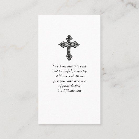 Gebet durch den Heiligen Franziskus von Assisi Sym Visitenkarte (Rückseite)