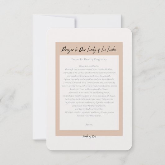 Gebet für gesunde Schwangerschaft - Unsere Frau Dankeskarte (Rückseite)