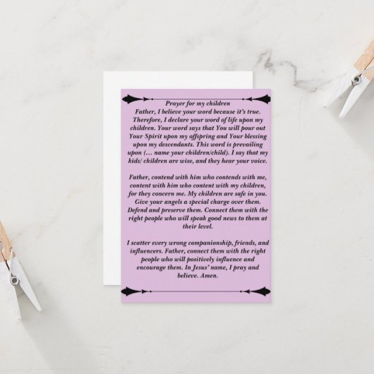 Gebet für meine Kinderkarte Karte (Vorderseite/Rückseite Beispiel)