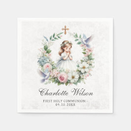 Gebet Girl White Doves Floral Erste Kommune Serviette