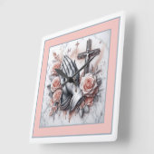 Gebet-Hände, Kruzifix und Rose Quadratische Wanduhr (Winkel)