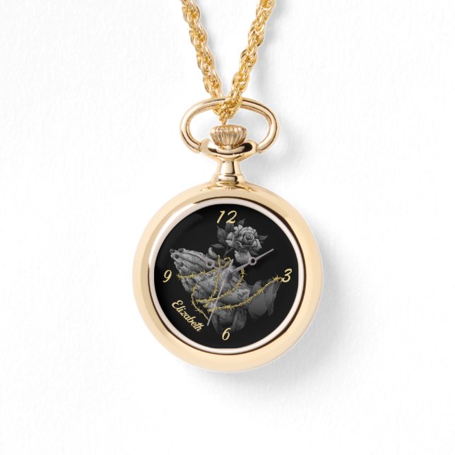 Gebet Hände mit Rose und Hörnern Armbanduhr (Vorderseite)