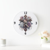 Gebet Hände mit Rosery, Kreuz, Rose Große Wanduhr (Zuhause)