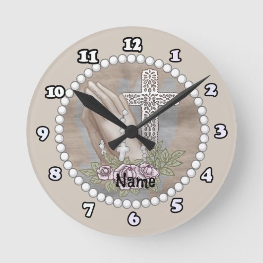 Gebet Hände Rosary Clock Runde Wanduhr (Vorderseite)