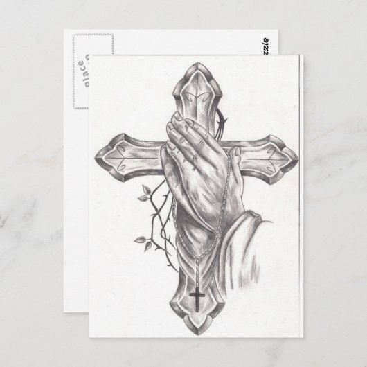 Gebet Hände und Kreuz Postkarte (Vorne/Hinten)