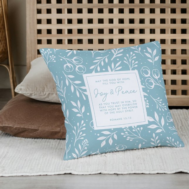 Gebet Keepake Geschenkschrift Dusty Blue Floral Kissen (Comfort gift pillow with Bible verse back & editable prayer poem front.)
