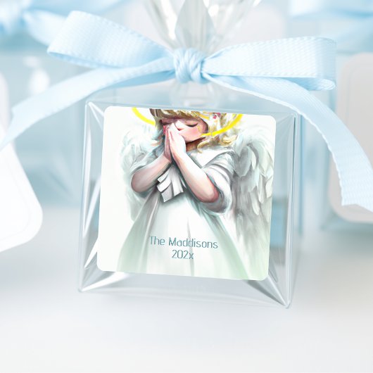 Gebet Kleine Girl Angel Wings Custom Quadratischer Aufkleber