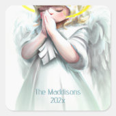 Gebet Kleine Girl Angel Wings Custom Quadratischer Aufkleber (Vorderseite)